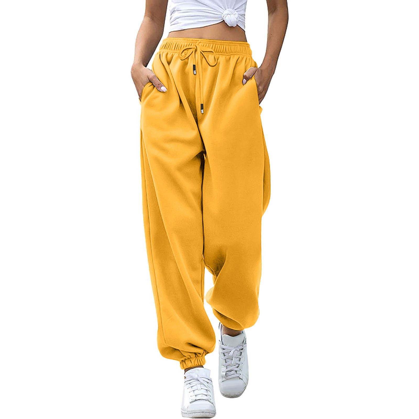 thumbnail image 2 of Pantalones de yoga de cintura alta con bolsillos para mujer - Pantalones de chándal, tejido de poliéster, ropa informal/de entrenamiento - Tallas S-XXL, 2 of 8